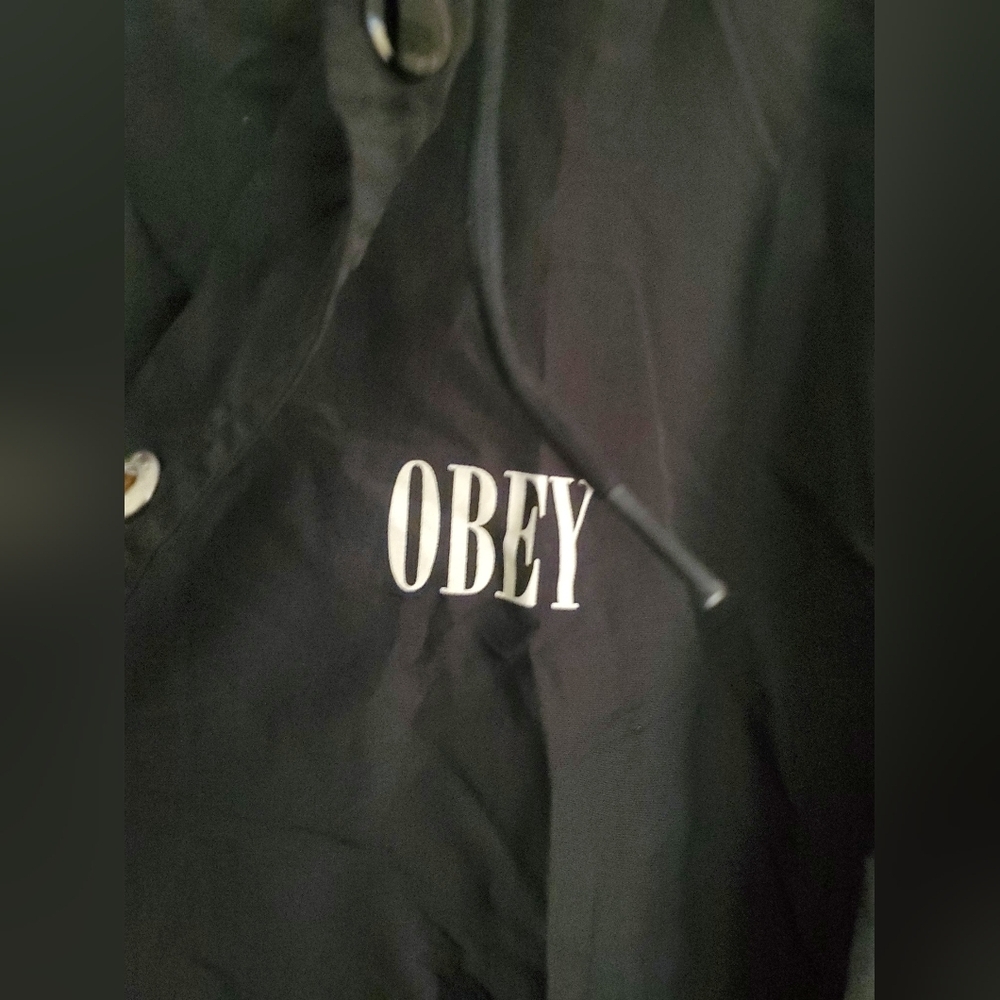 Obey Black and White Graphic Men's Jacket, Size Medium - Picture 6 of 8